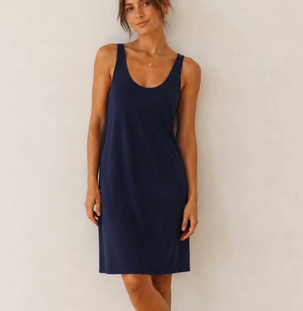 Nico Nico Cotton Dress Scoop Neck Tank Dark Blue  Medium